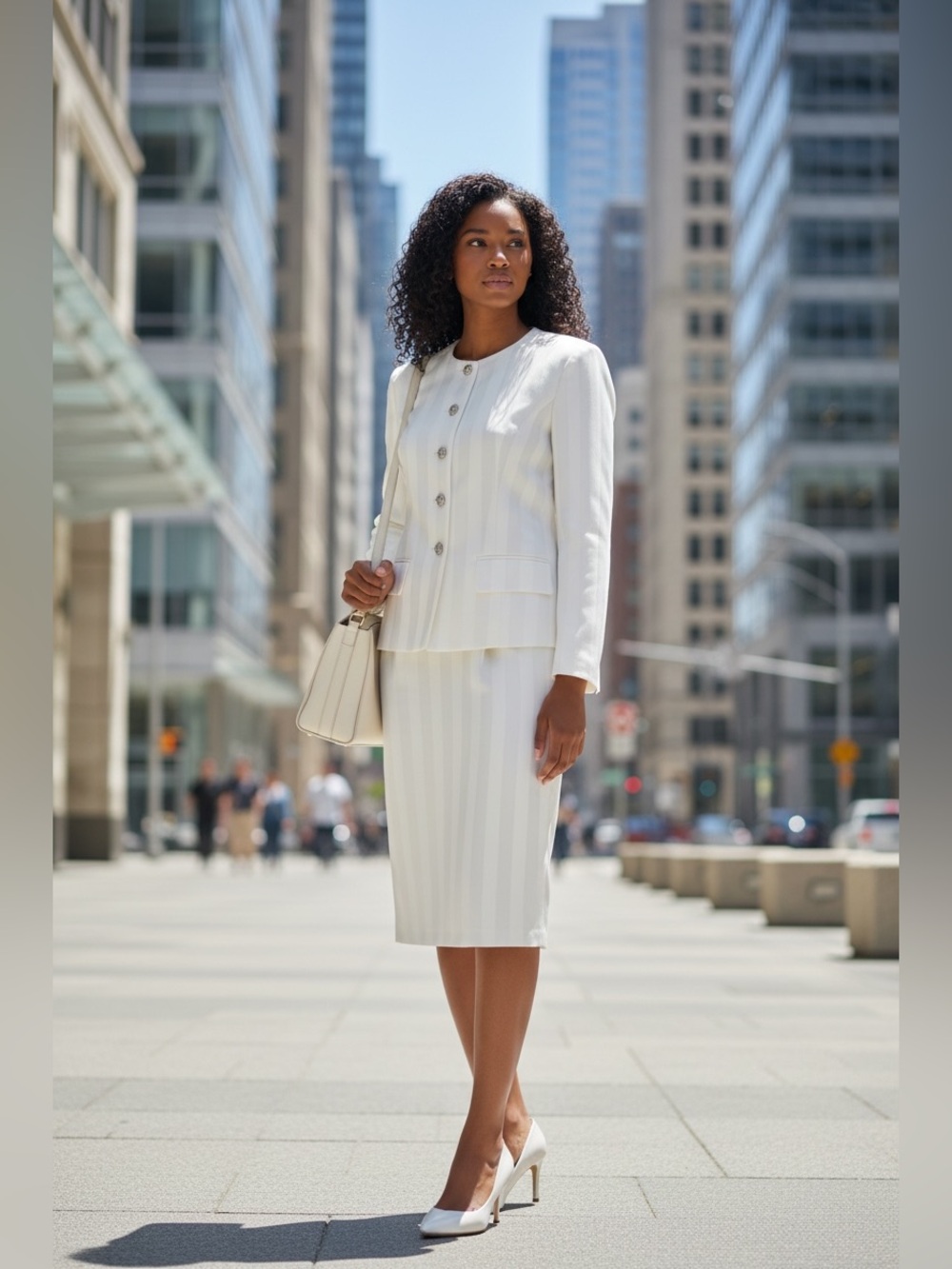 Chad Stevens Vintage Classic Women's Ivory Striped Jacket & Skirt Set-EUC
